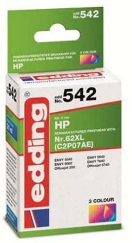 kompatibel für HP 62XL C2P07AE - Edding Druckerpatrone EDD-542, 415 Seiten Farbdruck, recycelt und umweltschonend