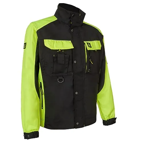 Arbeitsjacke URG-Y-J - Warnjacke für Bauarbeiter in Gelb/Schwarz, Gr. 52 - Hochsichtbare Schutzjacke mit reflektierenden Elementen, strapazierfähig und komfortabel. Ideal für Bauarbeiter, mit praktischen Taschen und anpassbarem Schnitt für optimale Sicherheit.