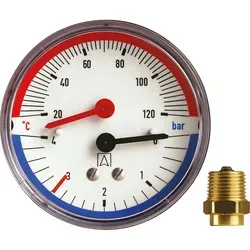 Afriso Thermo-Manometer TM80 63341 axial - Sicherheitsrelevantes Bauteil, für präzise Temperatur- und Druckmessung in Heizanlagen