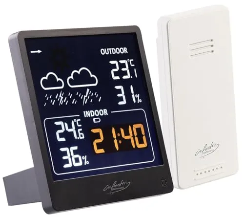 infactory Funk Wetterstation: Wetterstation mit Außensensor, VA-Farbdisplay, Wetterprognose, schwarz (Funk Wetterstation mit Außensensor, Wetterstationen Farbdisplays, Wetter)