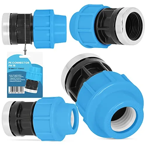 PE Rohr Kupplung Verschraubung PN16 (25 mm x 1'' IG) Klemmverbinder Verlegerohr Fitting Wasserrohr Verbinder Garten Wasserleitung Bewässerungssystem Versorgungsleitung Pipeline Sprinklersystem