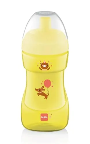 MAM Plastic Sports Cup ZEDMM224N auslaufsicherer Becher für Kinder ab 12 Monaten, 330 ml, Gelb