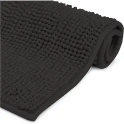 Beautissu - Badematte Rutschfest Beaumare Fl Hochflor Teppich Schwarz, 80cm, 50cm