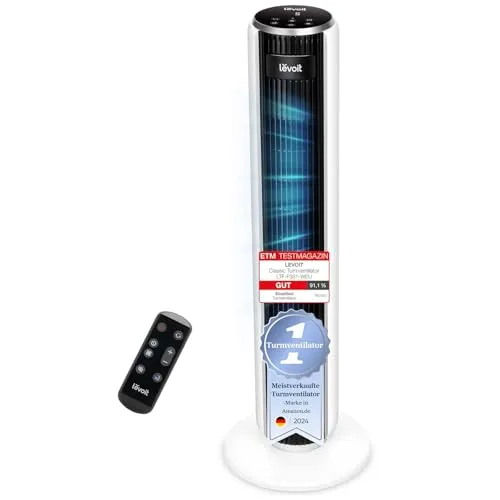 Levoit Classic 36 AC Turmventilator - Luftreiniger mit 90°-Oszillation und 28 dB für ruhigen Genuss; ideal für Schlafzimmer, Büros und Wohnzimmer – leistungsstark und energieeffizient.