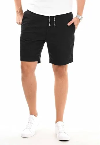 Indicode Herren Shorts (S-5XL) – Leichte Sommerhose aus Leinen-Baumwoll-Mix, Atmungsaktiv, Tunnelzug, 4 Taschen, Bequeme Freizeithose, Kurze Hose Herren – B794 (M, Schwarz)