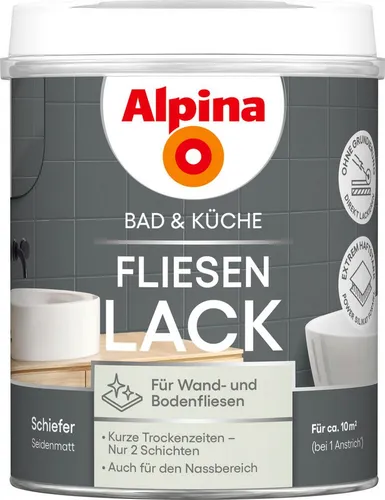 Alpina Fliesenlack Bad & Küche 2K Schiefer 750 ml - Hochwertiger Fliesenlack für Bad & Küche, wasserfest und schimmelresistent – ideal für eine langlebige, ansprechende Oberflächenbeschichtung.