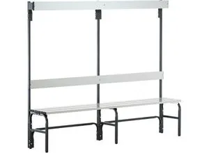 Umkleidebank mit Garderobenteil, Stahlrohr/Alu, 2000 mm - Erweiterbare System-Sitz- und Umkleidebank für Feuchträume, mit stabiler Bügelkonstruktion und höhenverstellbaren Füßen, ideal für Sporteinrichtungen und Gartenbereiche.