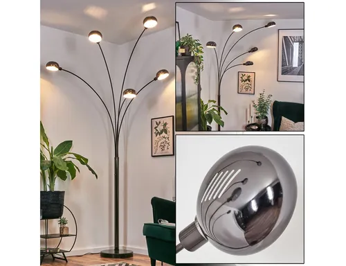 Hofstein Stehlampe Retro Schwarz/Chrom mit Marmorfuß - Elegante 5-flammige Stehleuchte im Vintage-Design, mit verstellbaren Leuchtarmen für individuelle Lichtakzente. Ideal für den Innenbereich.