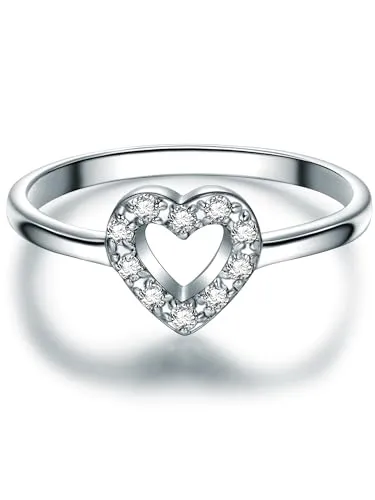 Trilani Damen Herzring aus 925/- Sterling Silber - Ringe für Damen - Bezaubernder Verlobungsring mit funkelnden Zirkoniasteinen in Brilliantschliff, perfekt für einen unvergesslichen Heiratsantrag.