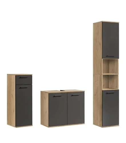 mokebo Badmöbel-Set Der Steuermann, 3-teilig in Weiß - Badmöbel-Set mit hochwertiger Melaminbeschichtung, ideal für kleinen Platz und viel Stauraum für Handtücher & Kosmetika. Qualität MADE IN GERMANY!