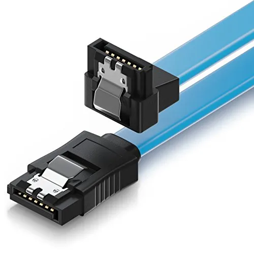 deleyCON 50cm SATA III Kabel S-ATA 3 Datenkabel Verbindungskabel Anschlusskabel für HDD SSD mit Metall-Clip - 6 GBit/s - 1x Gerade 1x 90° L-Type Stecker - Blau