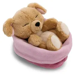 NICI Plüsch Hund beige 12cm schlafend im Körbchen pink G braun rosa 12cm