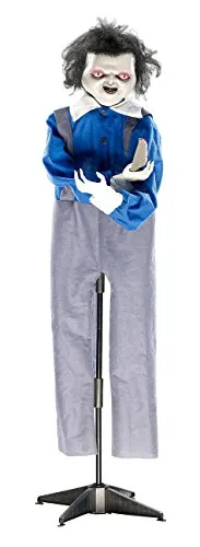infactory Halloween Deko animiert: Animierte Mörderpuppe mit Leuchtaugen & Soundeffekt, 125 cm (Animierte Halloween Figuren, bewegliche Figuren, Dekoration)