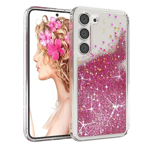 EAZY CASE Hülle kompatibel mit Samsung Galaxy S23 Schutzhülle mit Flüssig-Glitzer, Handyhülle, Schutzhülle, Back Cover mit Glitter Flüssigkeit, TPU/Silikon, Transparent/Durchsichtig, Pink