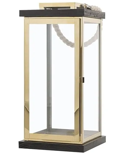 Beliani Dekorative Laterne Messing/Schwarz Borneo - Lampen für stilvolle Akzente, ideal für drinnen und draußen. Diese Laterne sorgt für eine gemütliche Atmosphäre und ist vielseitig mit Kerzen oder Lichterketten dekorierbar.