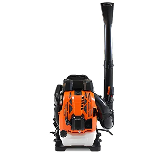 BOUDECH Laubbläser mit 4-Takt-Rucksack, 75,6 cc, 2,5 kW, ergonomische Rückenlehne mit gepolsterten Schultergurten Max-Comfort und Blasgeschwindigkeit bis zu 320 km/h, Orange