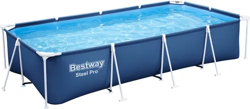 Bestway Steel Pro™ Frame Pool Set 400 x 211 cm mit Filterpumpe - Swimmingpools: langlebiger eckiger Pool mit korrosionsbeständigem Stahlrahmen und robustem DuraPlus™-Material für eine lange Lebensdauer und einfache Handhabung.