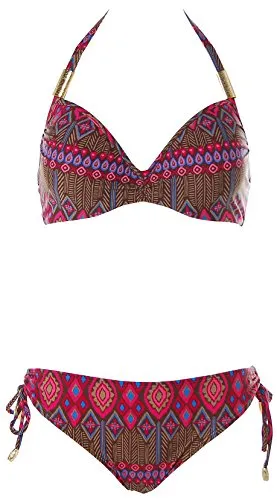 Heine Damen Bügel Bikini Ethno Look Braun Pink 40 Cup D von Heine