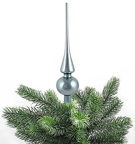 JACK Christbaumspitze Echt Glas 26 x 6 cm Matt Glanz Weihnachtsbaum Spitze Baumspitze Christbaumschmuck Deko, Farbe:Blue Stone Glanz