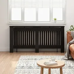 vidaXL Heizkörperabdeckung Schwarz Eichen-Optik 172 x 19 x 81,5 cm - Moderne Heizkörperabdeckung aus Holzwerkstoff, ideal für jeden Raum. Mit sicherem Design für Familien, effizienten Wärmefluss und zusätzlichem Stauraum – eine stilvolle Lösung für Ihr Zuhause.