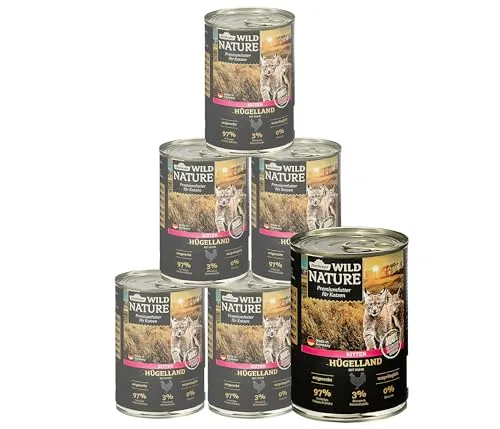 Dehner Wild Nature Katzenfutter Kitten Hügelland, Nassfutter getreidefrei / zuckerfrei, für junge Katzen, Huhn, 6 x 400 g Dose (2.4 kg)