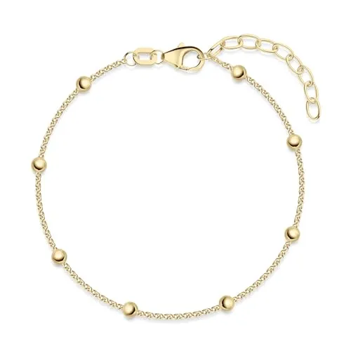 MATERIA Gold Armband Kugeln Damen - Elegante Kugelarmkette aus 925 Silber - Armbänder für Damen, verstellbar von 16 bis 19 cm für perfekten Sitz, aus hautfreundlichem 925 Sterling Silber mit edler Vergoldung und sicherem Karabinerverschluss - das ideale Geschenk für besondere Anlässe.