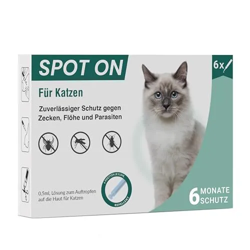Animal Vita® Spot On Natürlicher Zeckenschutz für Katzen [6 Monate zuverlässiger Schutz] Natürliches Zeckenmittel für Katzen