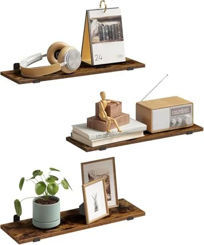 EUGAD Wandregal 3er Set, Schweberegal 60cm, Regale für Wände, Hängeregal Holzoptik Vintage, Regal Wand für Wohnzimmer, Küche, Arbeitszimmer, Badezimmer, Wandboard mit Belastbarkeit 15 kg/Ebene