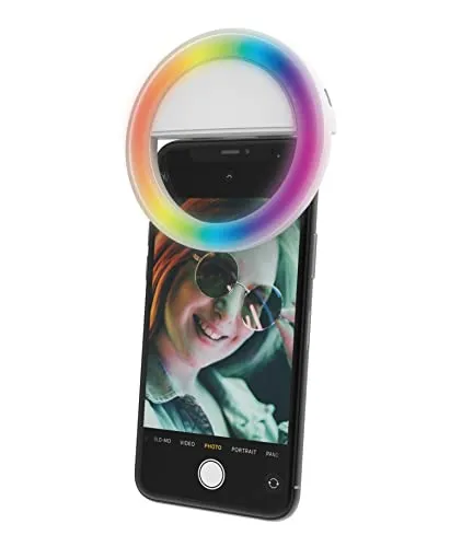 DigiPower RGB Selfie Handy Ringlicht, 36 LED 3 Helligkeitsstufen, USB wiederaufladbare Ringleuchte, für Smartphones, Live- Streaming, Make-Up, YouTube, TikTok und Vlogging, weiß, DP-VRL1RGB