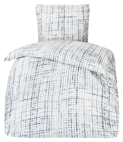 MOON Bettwäsche Set Fein Biber Flanellbettwäsche 135x200/80x80 cm - Karo Blau