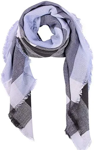 Boolavard Plaid Cashmere Feel Klassischer Weicher Luxuriöser Winterschal für Männer und Frauen (Blau/Grau)