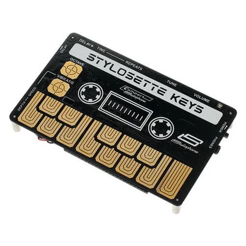 Stylophone Stylosette - Tabletop-Synthesizer im Kassetten Design; kompakter Mini Synthesizer mit berührungsempfindlicher Tastatur und integrierten Effekten für kreative Klangerlebnisse.