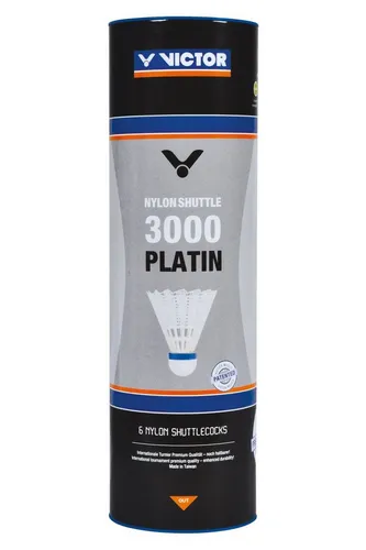 VICTOR Badmintonball Shuttle 3000 Nylon/Korkfuß Premium+ Dose weiss 6er, Geschwindigkeit: schnell