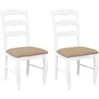 DELUKE Esszimmerstühle RESZ Mit Kissen 2er Set Weiß-Braun Massivholz Küchenstuhl Wohnzimmerstühle Essstühle Bequem