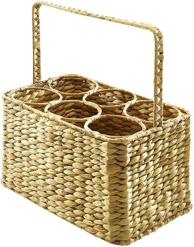 Kobolo Flaschenkorb Flaschenträger aus Wasserhyazinthe für 6 Flaschen - Flaschenkörbe aus geflochtener Wasserhyazinthe, ideal für stilvolles Servieren und Transportieren von Flaschen, mit praktischem Henkel und stabiler Bauweise.