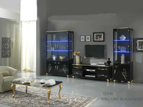Moderne Wohnwand 3tlg Set in Schwarz mit Vitrine und Lowboard - Stylisches 3-teiliges Set für Ihr Wohnzimmer. Das moderne Design mit Vitrine und Lowboard bietet viel Stauraum und setzt Ihre Deko perfekt in Szene.