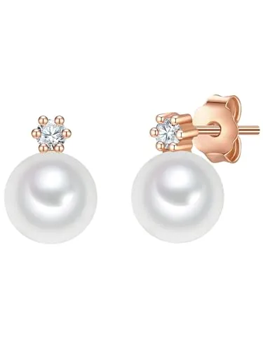 Valero Pearls Damen Ohrstecker aus 925/- Sterling Silber - Ohrringe für Damen mit schimmernden Süßwasser-Zuchtperlen und funkelndem Zirkonia, ideal für jeden Anlass und elegant zu kombinieren.