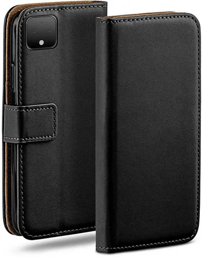 moex Handyhülle für Google Pixel 4 Hülle Klappbar Book Case Schwarz 5,7 Zoll, Klapphülle Kartenfach Flip Cover Handytasche Leder Optik Schutzhülle