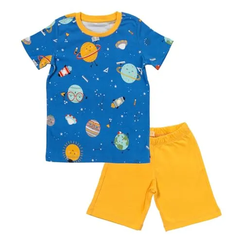schlummersack Kinder Schlafanzug kurz Unisex Space Größe 122 6-7 Jahre |Pyjama Kinder Set zweiteilig Jungen & Mädchen | Kinderschlafanzüge Schlafanzug Baumwolle