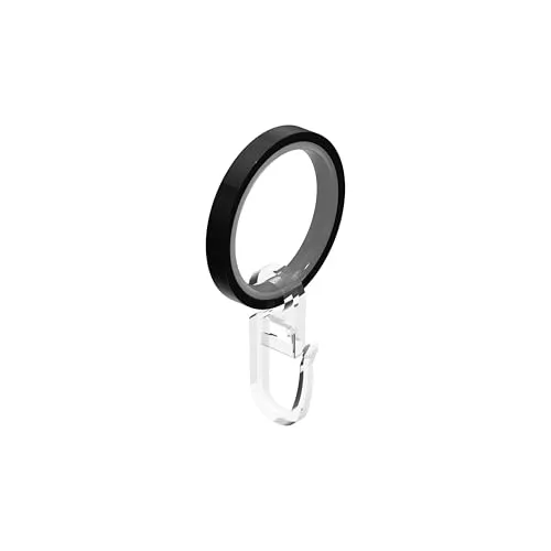 Interdeco Gardinenstangen Ringe mit Gleiteinlage und Faltenhaken, Gardinenringe in Schwarz für 20 mm Ø (10 Stück)