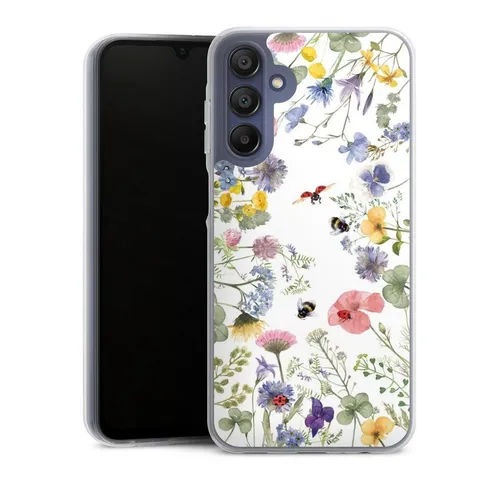 DeinDesign Handyhülle Biene Blumen Muster Bunte Frühlingsblumen und Bienen, Samsung Galaxy A15 5G Silikon Hülle Bumper Case Handy Schutzhülle