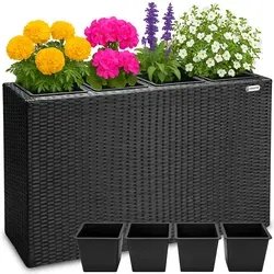 CASARIA Pflanzkasten Sichtschutz schwarz 95 x 27 x 60 cm - Garten-Zubehör mit handgewebtem Polyrattangeflecht, wetterfest und UV-beständig. Ideal für dekorativen Sichtschutz und kreative Pflanzenarrangements.