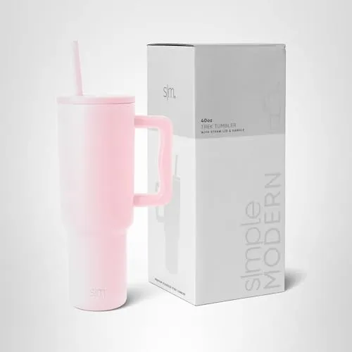 Simple Modern Thermobecher mit Strohhalm und Griff | 1180ml Edelstahl-Trinkbecher für Eiskaffee - Thermostassen & -becher mit doppelter Wandisolierung, die Getränke stundenlang heiß oder kalt hält. Ideal für unterwegs mit auslaufsicherem Strohhalm und praktischem Griff.