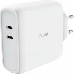 Trust Maxo Duales 65 W USB-C-Ladegerät - Weiß EU - Ladeadapter für schnelles Laden von zwei Geräten gleichzeitig, ideal für Zuhause oder unterwegs.
