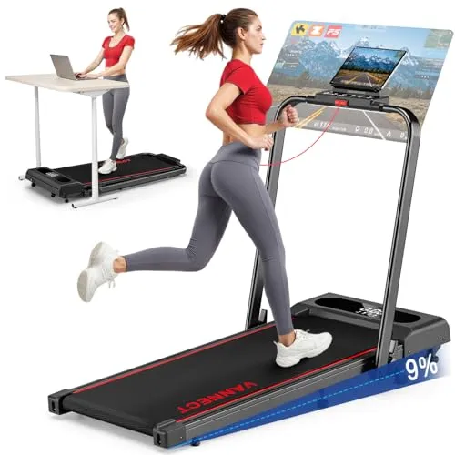 Laufband für Zuhause, VANNECT Walking Pad, 1-12 km/h Klappbares Laufband mit 9% Steigung, Ultra-Leise, LCD-Display, Dreifache Steuerung