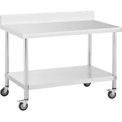 Royal Catering RCAT-120/70-WS Edelstahltisch mit Rollen - Arbeitstisch für Lebensmittelzubereitung, belastbar bis 158 kg, hygienisch aus Edelstahl und mobil dank 4 Rollen mit Feststellbremse.