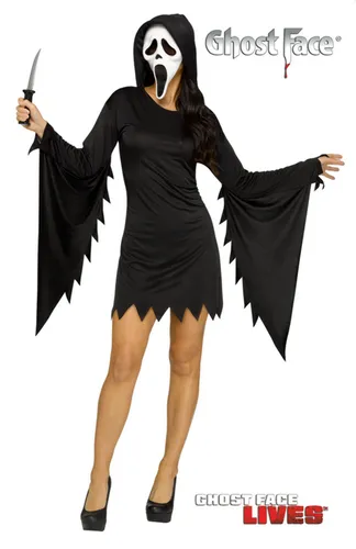 Damen Scream Kostüm Geist Gesicht mit Maske - Offizielles Halloween Kostüm in Schwarz, inklusive passender Maske. Ideal für gruselige Auftritte und unvergessliche Halloween-Partys.