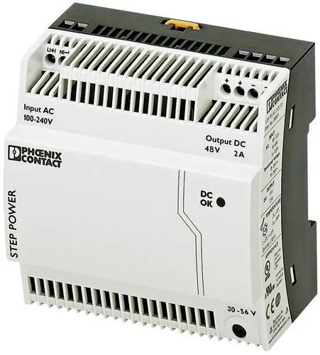 Phoenix Contact STEP-PS/1AC/48DC Hutschienen-Netzteil 48 V/DC 2A - Gehäuse für Installationsverteiler, hohe Energieeffizienz durch geringen Standby-Verlust und kompaktes Design.