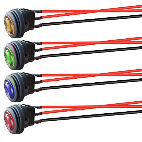 Gebildet 4 Stück 12V-24VDC/10A Vorverdrahteter Wasserdichter Runder Wippschalter mit LED-Anzeige, 3-poliger SPST EIN/Aus-Kippschalter für Auto, LKW, Motorrad, Boot, Marine (Rot/Gelb/Blau/Grün)