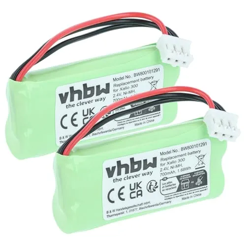 vhbw 2X Akku kompatibel mit Philips Aleor 300 schnurlos Festnetz Telefon (700 mAh, 2,4 V, NiMH)